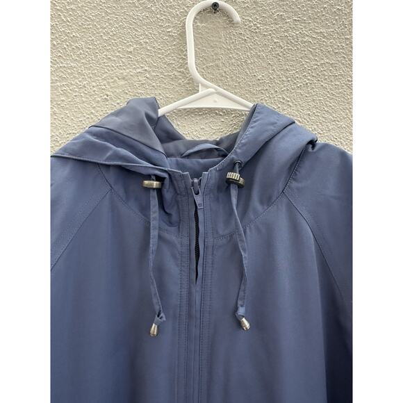 L.L. Bean Womens Jacket Size Petite Large Dark Blue Zip Up Hooded Trench Coat - Picture 4 of 12